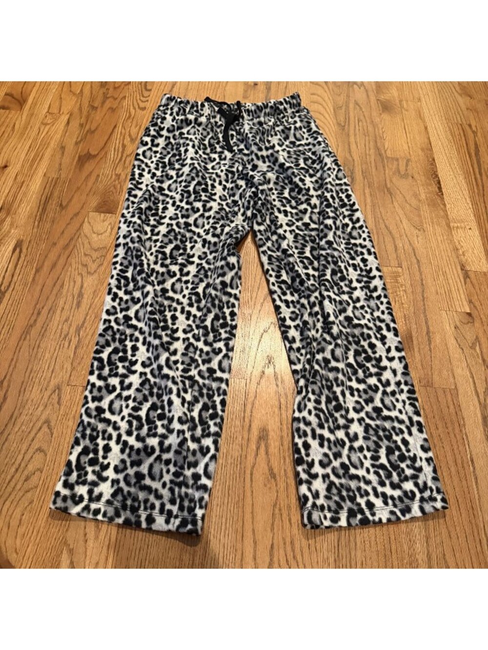 New Directions Womens Black Leopard Fuzzy Fleece Pajama Pants Small